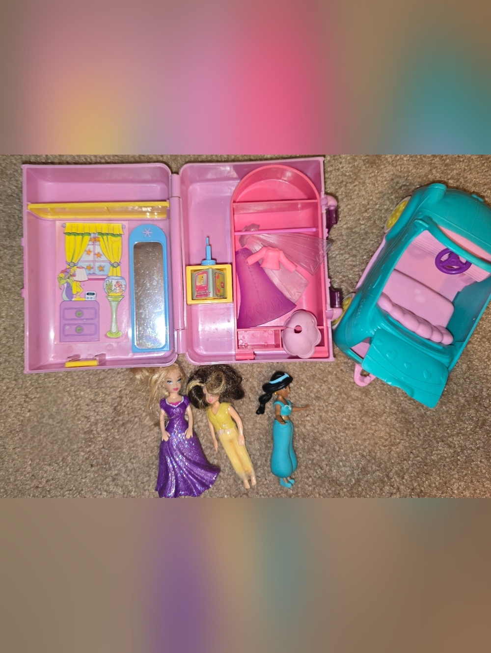 Kids Portable Doll Playset with Pink Case and Assorted Mini Dolls